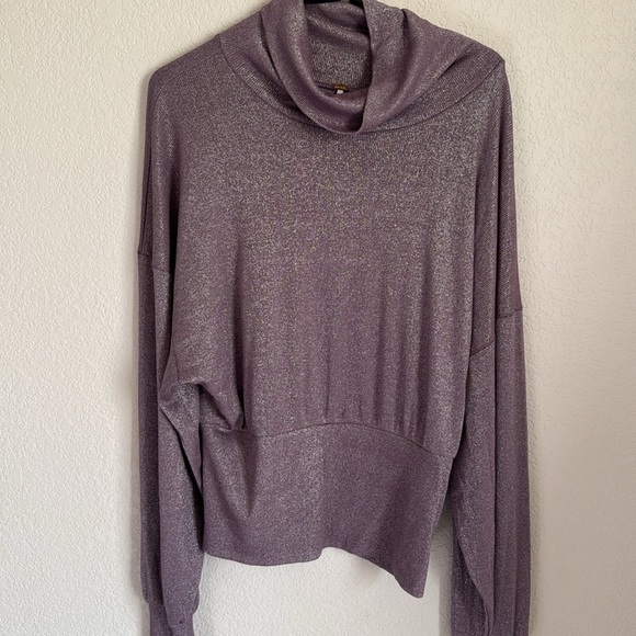 Free People Sparkly Glam Lavender Haze Metallic Turtleneck Top size large - Picture 2 of 9